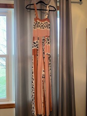 BUCKETLIST Peach and Cream Leopard-Print Jumpsuit